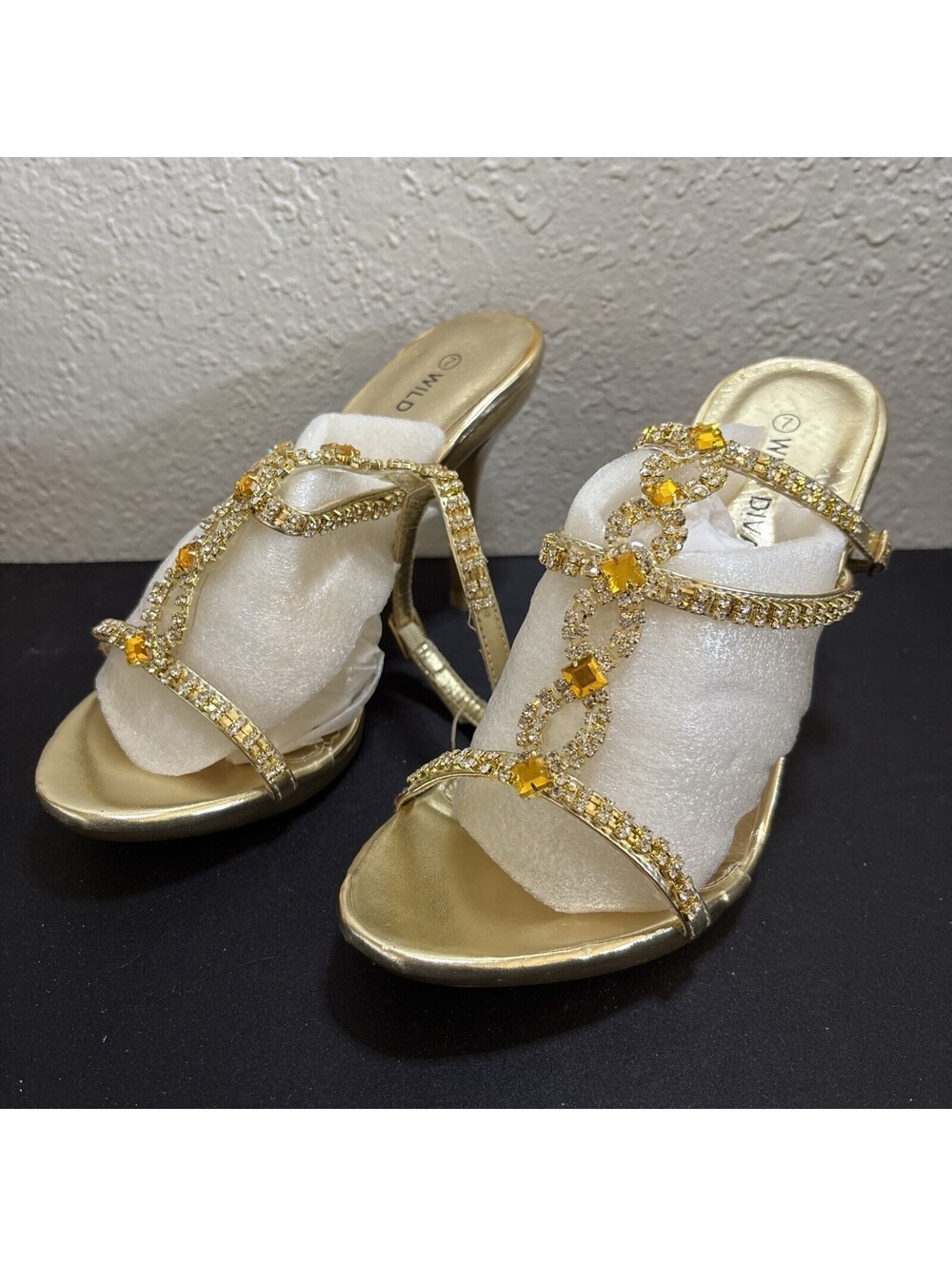 Wild Diva Rhinestone Embellished Strappy Heeled Mules Size 7